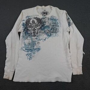 Archaic Shirt Mens Medium White Thermal Long Sleeve Skull Cross Graphic Gothic